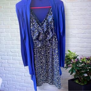 Blue Floral Dress with Cardigan